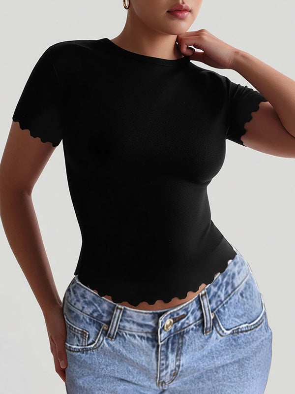 Short Sleeves Skinny Solid Color Round-Neck T-Shirts Tops