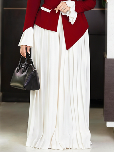 Loose Wide Leg Pleated Solid Color Culotte Pants