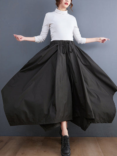 Cropped A-Line Drawstring Solid Color Pants Culotte