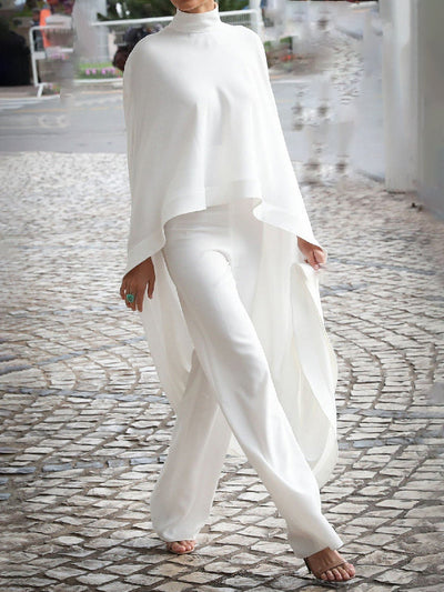 High-low Loose Solid Color High-neck Pants Set Two Pieces Set