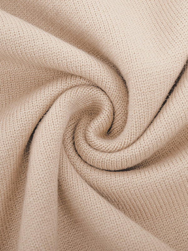 Long Sleeves Loose Solid Color Split-Joint High Neck Pullovers Sweater Tops