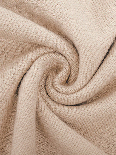 Long Sleeves Loose Solid Color Split-Joint High Neck Pullovers Sweater Tops