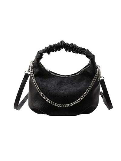 Chains Pleated Solid Color Zipper Crossbody Bags Handbags