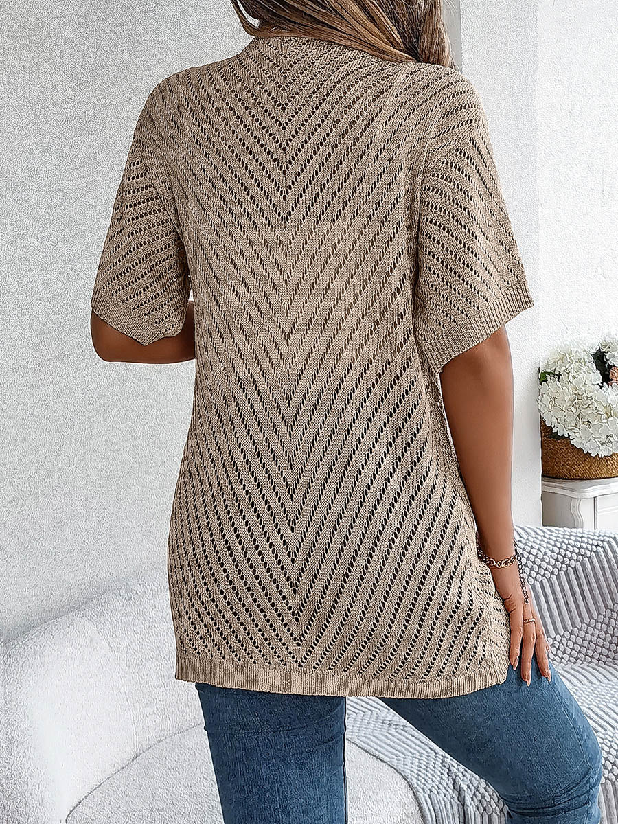 Half Sleeves Loose Hollow Solid Color Cardigan Tops