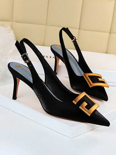 Belt Buckle Pointed-Toe Pumps Sling Shoes