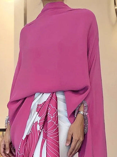 Batwing Sleeves Irregular clipping Solid Color Stand Collar Blouses&shirts Tops