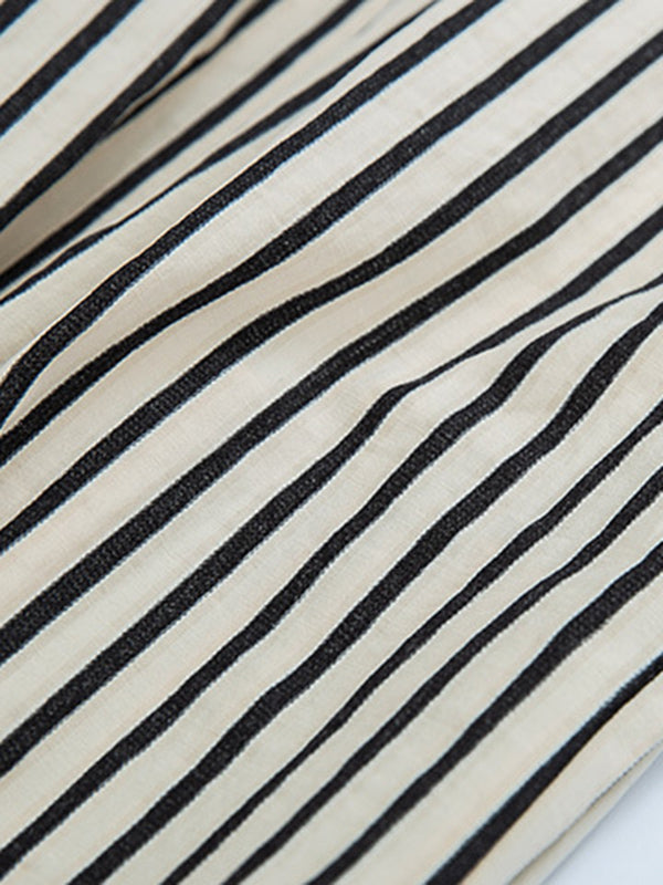 High Waisted Loose Split-Joint Striped Pants Trousers