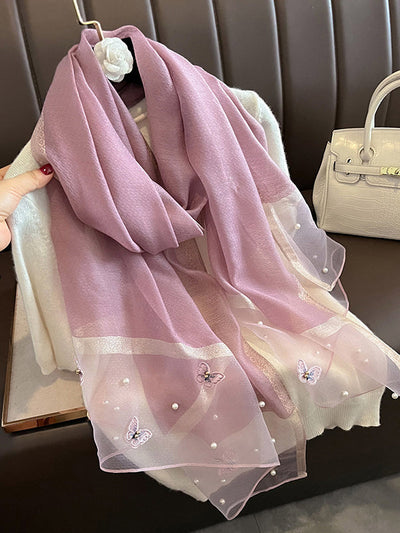 Butterfly Shape Applique Beaded Keep Warm Scarf