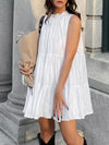 A-Line Loose Pleated Ruffled Solid Color Split-Joint Round-Neck Mini Dresses Shirt Dress
