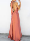 A-Line Loose Backless Solid Color Tied Halter-Neck Maxi Dresses