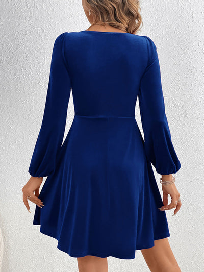 A-Line High Waisted Knot Pleated Solid Color Split-Joint Velvet Deep V-Neck Mini Dresses