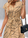 A-Line Loose Printed Tied Waist V-Neck Mini Dresses