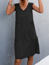 A-line Loose Pleated Solid Color Split-Joint V-neck Midi Dresses
