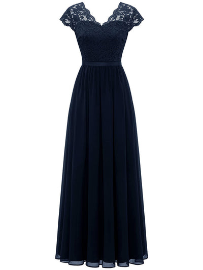 A-Line High Waisted Pleated See-Through Solid Color Split-Joint V-Neck Maxi Dresses