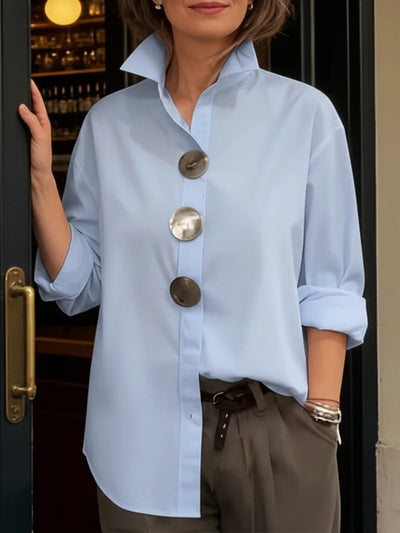 Long Sleeves Loose Buttoned Solid Color Split-Joint Lapel Blouses&Shirts Tops