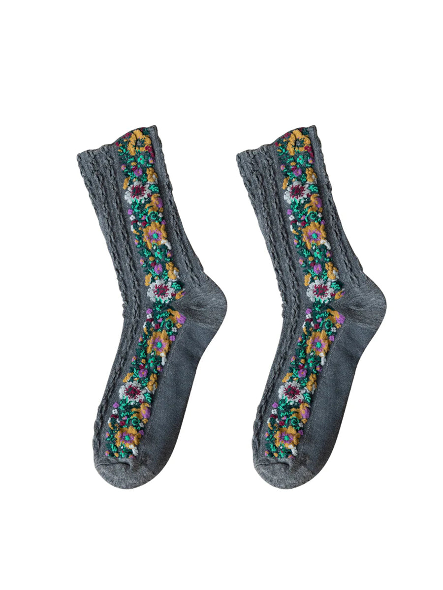 Retro Floral Jacquard Socks