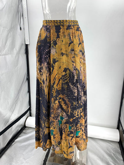 Loose Wrap Contrast Color Flower Print Skirts Bottoms