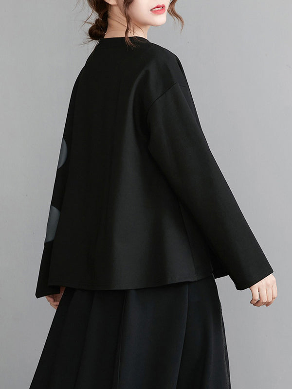 Original Loose Flower Printed Round-Neck Long Sleeves T-Shirt Top