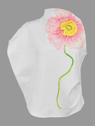 Loose Sleeveless Floral Printed High Neck Vest Top