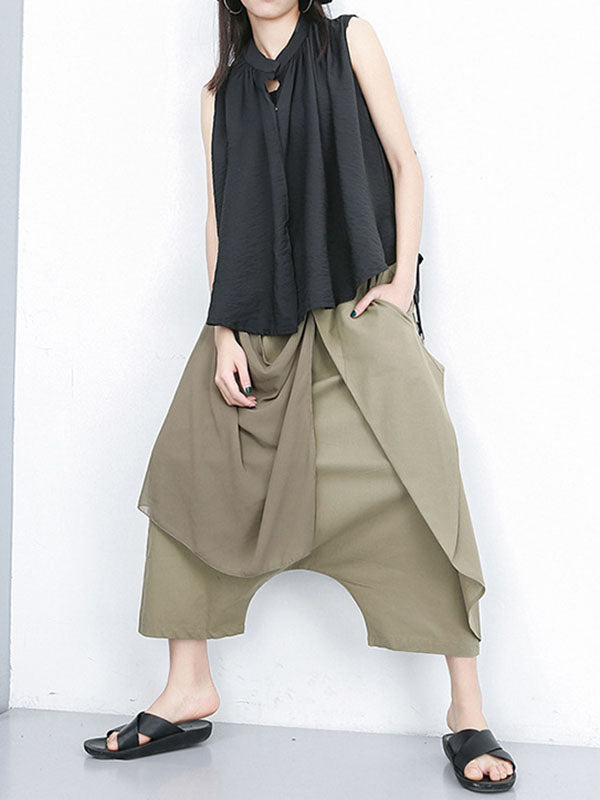 Harem Pants Loose Pleated Solid Color Ninth Pants
