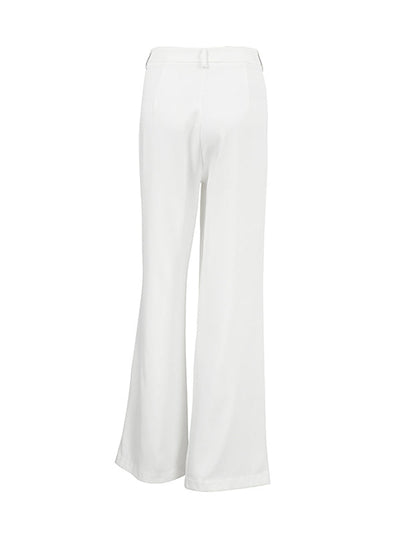 High Waisted Loose No Belt Pleated Pockets Solid Color Suit Pants Trousers