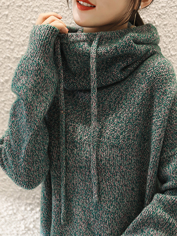 Casual Loose 3 Colors Hooded Long Sleeves Sweater Top