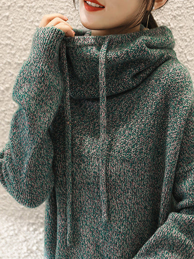 Casual Loose 3 Colors Hooded Long Sleeves Sweater Top