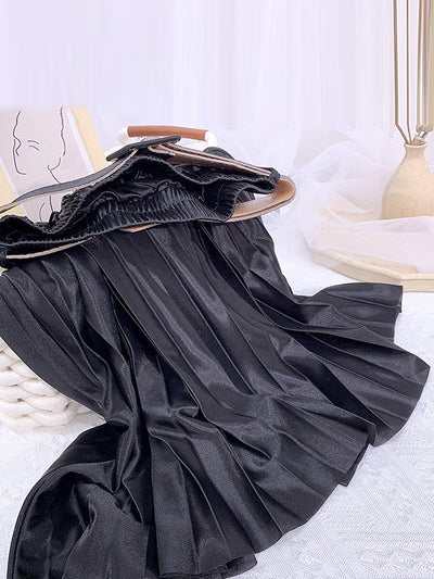 Loose Pleated Solid Color Skirts Bottoms