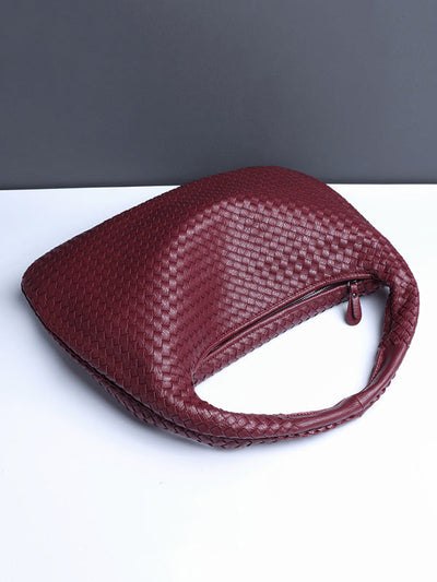 Geometric Solid Color Split-Joint Woven Zipper Bags Handbags