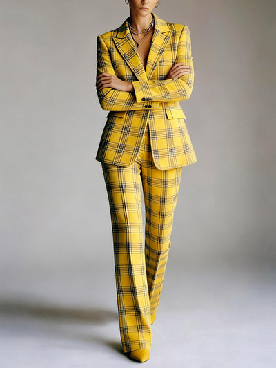 Column Loose Contrast Color Plaid Split-Joint Blazer Pants