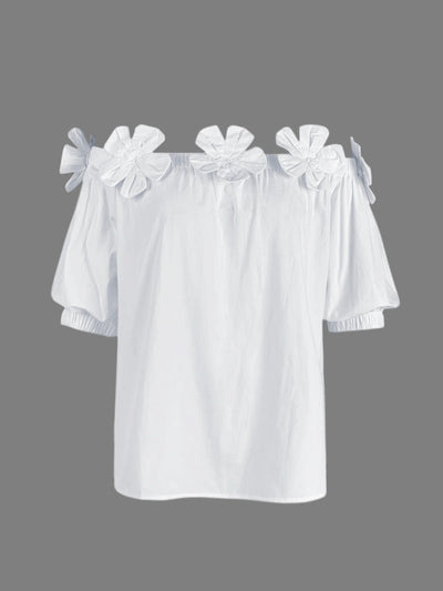 Loose Applique Solid Color Three-Dimensional Flower Off-the-shoulder Blouses&shirts Tops