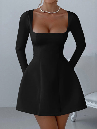 A-Line Bodycon Solid Color Zipper Square-Neck Mini Dresses