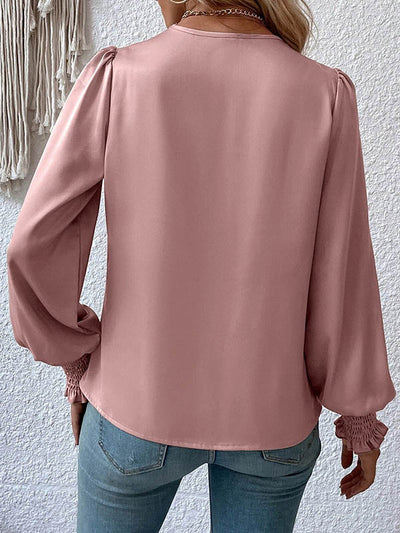 Long Sleeves Loose Elasticity Solid Color V-Neck Blouses&Shirts Tops