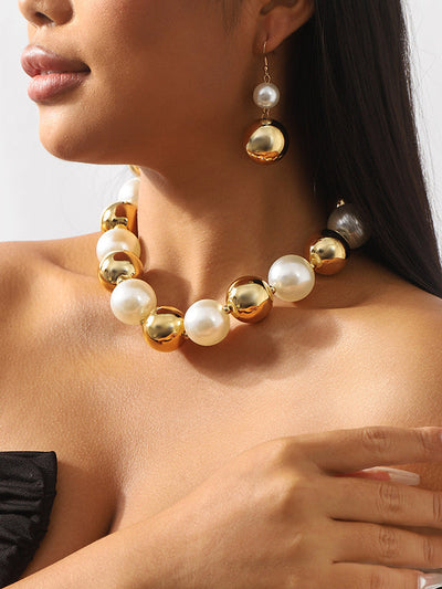 Beaded Contrast Color Geometric Dainty Necklace Earrings Accessories Necklaces Accessories Three Pieces Set