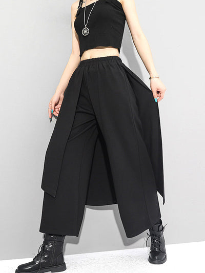Irregularity Elastic Waist Wide Leg Solid Color Pants