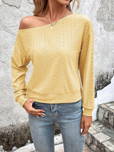 Long Sleeves Loose Asymmetric Solid Color Split-Joint One-Shoulder T-Shirts Tops