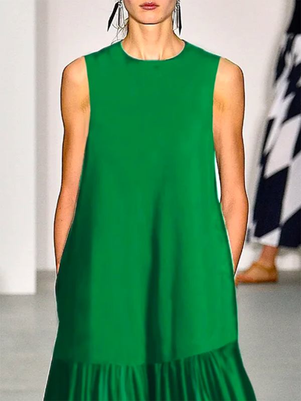 A-line Loose Solid Color Split-Joint Round-neck Maxi Dresses