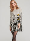 Vintage Loose Printed Split-Joint Sweater