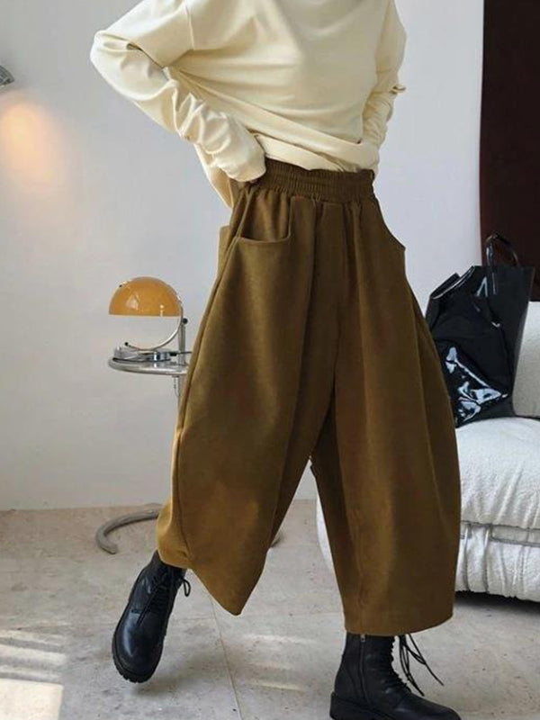 Harem Pants Wide Leg Elasticity Solid Color Split-Joint Pants Trousers