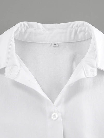 High Waisted Long Sleeves Buttoned Pleated Solid Color Lapel Mini Dresses Shirt Dress