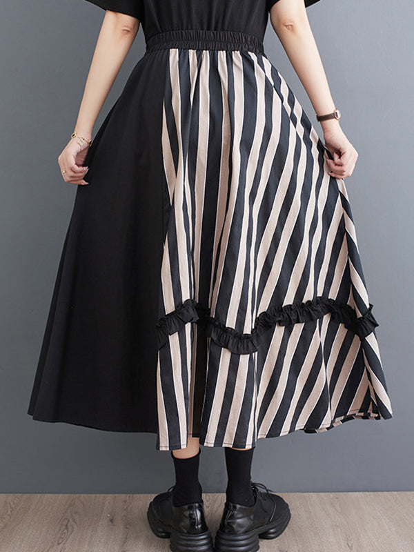 Elastics High Waisted Loose Flower-Embellished Split-Joint Skirts Bottoms