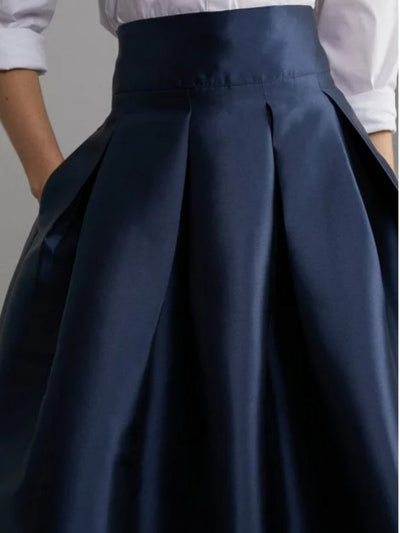 A-Line High Waisted Pleated Solid Color Zipper Skirts Bottoms