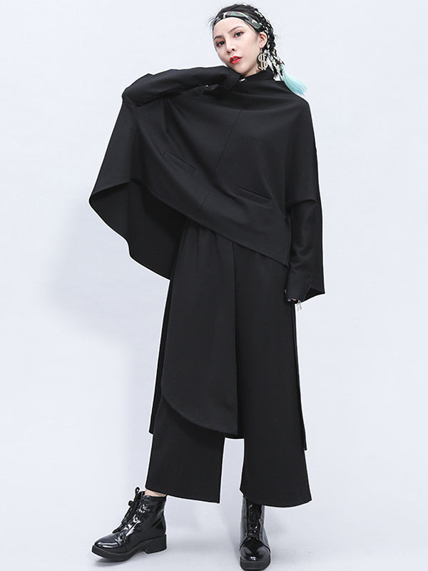 Irregularity Elastic Waist Wide Leg Solid Color Pants