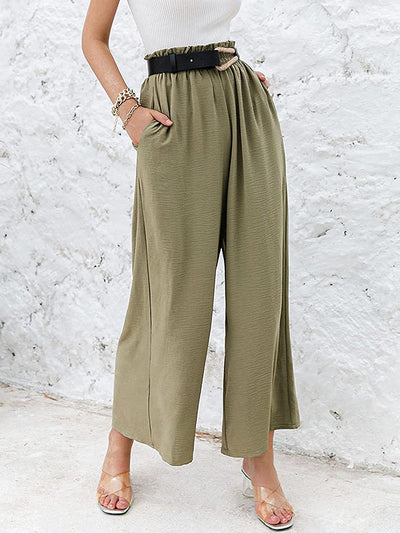 Simple Wide Leg Loose Elasticity Casual Pants Bottoms