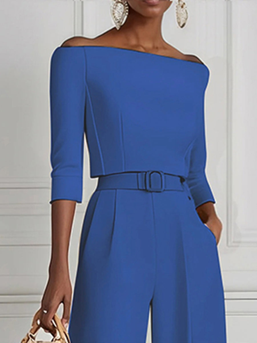 Half Sleeves Solid Color Split-Joint Off-The-Shoulder T-Shirts Tops