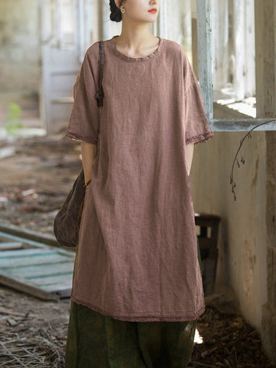 Plus Size Women Summer Vintage Tassel Split Hem Dress