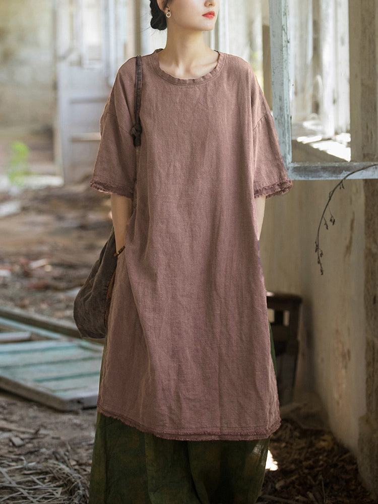 Plus Size Women Summer Vintage Tassel Split Hem Dress