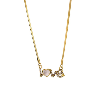 Jewelry Elegant Glam Letter 304 Stainless Steel Zircon 18K Gold Plated Pendant Necklace