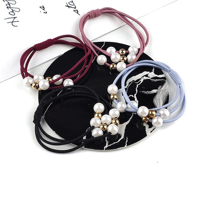 korean style three-in-one pearl hair band high elasticity simple handmade knotted hair rubber band hair rope factory