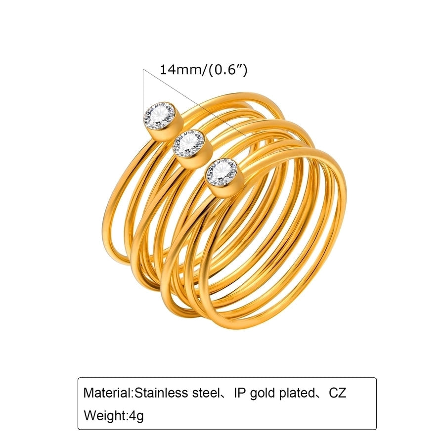 Jewelry IG Style Modern Style Classic Style Solid Color Lines 304 Stainless Steel Zircon 18K Gold Plated Layered Inlay Rings